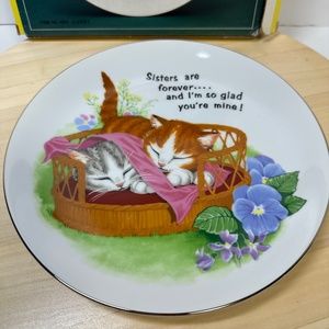 "Sisters are Forever..." Kittens Cats Floral Vtg Decorative Plate Wall Decor